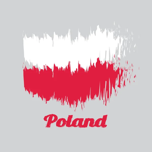 Pennello Bandiera Colori Stile Della Polonia Orizzontale Due Colori Bianco — Vettoriale Stock