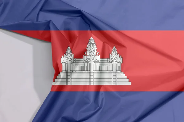 Cambodia Fabric Flag Crepe Crease White Space Blue Red White — Stock Photo, Image
