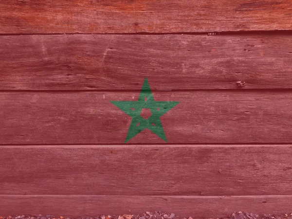 Drapeau Maroc Sur Fond Mural Bois Texture Drapeau Marocain Grunge — Photo