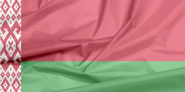 ベラルーシの生地の旗 ベラルーシの国旗の背景のしわ 1の比率で緑の上に赤の色 ホイストの白い縦のストライプに赤の装飾パターン — ストック写真