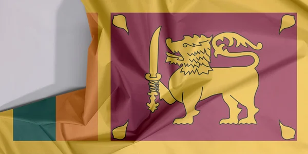 スリランカの生地の旗のクレープと白のスペースで増加 緑のオレンジ色の黄色と金色のライオンと濃い赤の4色 — ストック写真