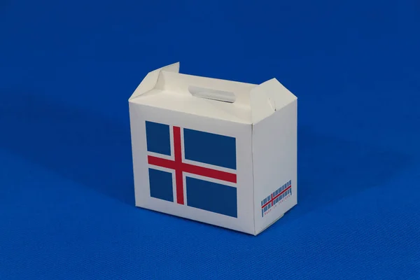 Bandeira Islândia Caixa Branca Com Código Barras Cor Bandeira Nação — Fotografia de Stock