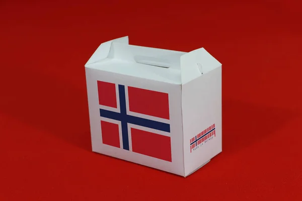 Bandeira Noruega Caixa Branca Com Código Barras Cor Bandeira Nação — Fotografia de Stock