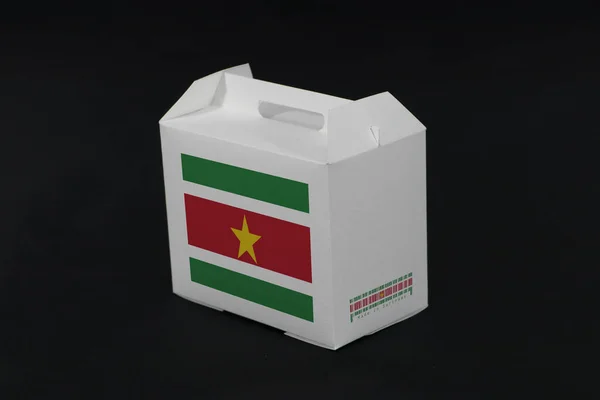 Suriname Flag White Box Barcode Color Nation Flag Black Background — Stock Photo, Image