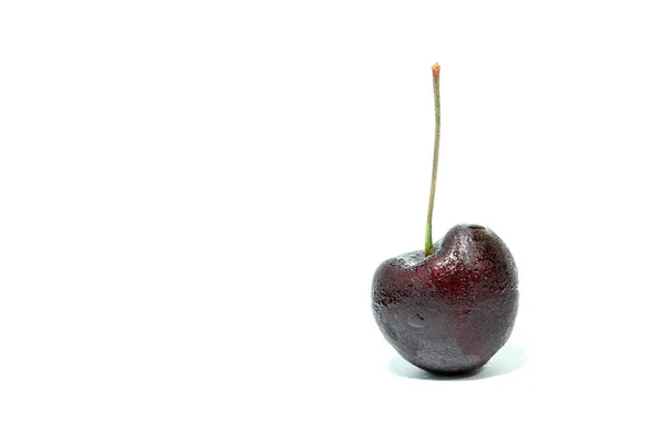 Čerstvé Třešně Kapkou Kůži Izolované Bílém Pozadí Malé Kulaté Plody — Stock fotografie