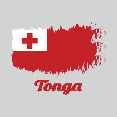 Tonga 'nın fırça stili renk bayrağı, üst kaldırma köşesinde beyaz dikdörtgen ile kırmızı bir alan, kırmızı Yunan Haçı yazılı Tonga.