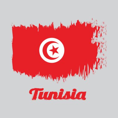 Tunus 'un fırça stili renk bayrağı, yıldız ve hilal içeren kırmızı ve beyaz bayrak ve metin Tunus.
