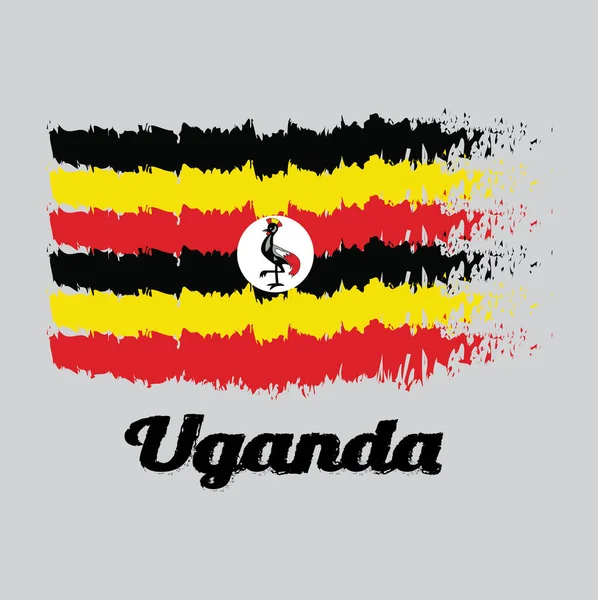 Bandiera Colori Stile Pennello Dell Uganda Nera Gialla Rossa Disco — Vettoriale Stock