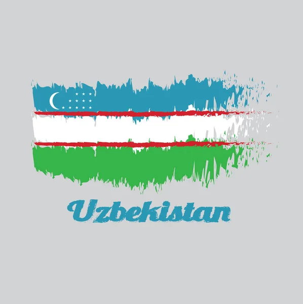 Pincel Estilo Bandera Color Uzbekistán Rayas Azules Blancas Verdes Separadas — Archivo Imágenes Vectoriales