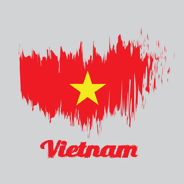 Brush Style Flag Vietnam Yellow Star Red Flag Text Vietnam — 스톡 벡터