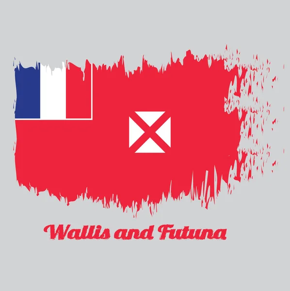 Bandeira Cor Estilo Escova Wallis Futuna Saltire Vermelho Quadrado Branco — Vetor de Stock