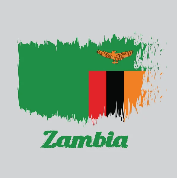 Pennello Stile Bandiera Colori Dello Zambia Campo Verde Con Aquila — Vettoriale Stock
