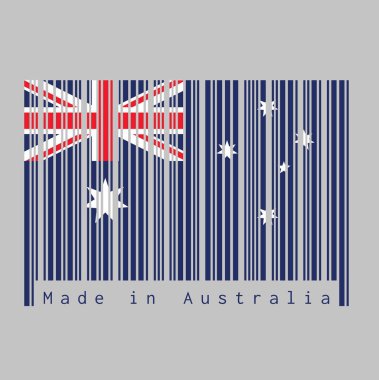 Barkod Avustralya bayrağının rengini, beyaz yıldızlı mavi ve beyaz rengini ve Avustralya yapımı İngiliz bayrağını belirledi. satış ya da iş konsepti.