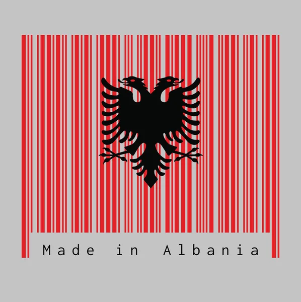 条形码设置阿尔巴尼亚国旗的颜色 黑色双头鹰 白色背景文字 阿尔巴尼亚制造 销售或商业概念 — 图库矢量图片