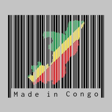 Barkod, Kongo haritasının ana hatlarını ve siyah barkodlu Kongo bayrağının rengini gri arkaplan ile belirledi: Kongo yapımı. satış ya da iş konsepti.