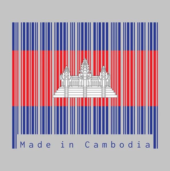 Código Barras Definir Cor Bandeira Camboja Azul Vermelho Branco Cor —  Vetores de Stock
