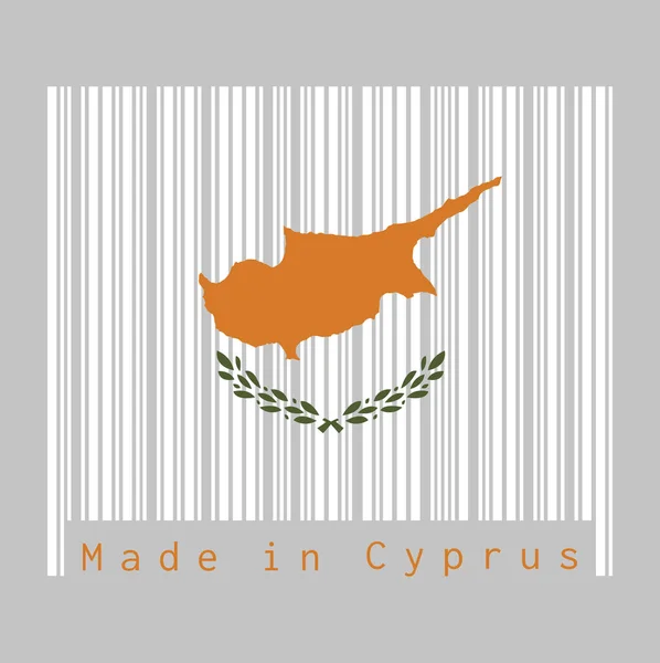 条形码设置了塞浦路斯国旗的颜色 这是塞浦路斯国家的一个轮廓 上面有两个橄榄枝 塞浦路斯制造 销售或商业概念 — 图库矢量图片