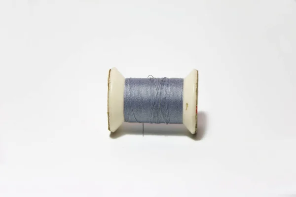 Gray Thread Thread Roll White Background Use Already Sewing Garment — Stock Photo, Image