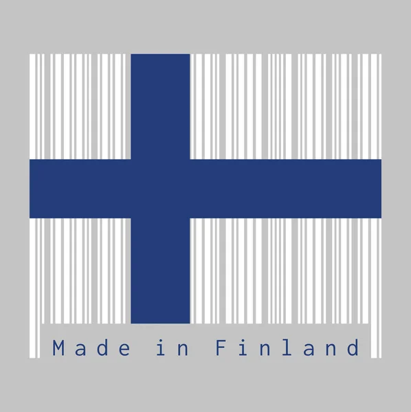 条形码设置芬兰国旗的颜色 海蓝色北欧十字在一个白色的字段 芬兰法罗制造 销售或商业概念 — 图库矢量图片
