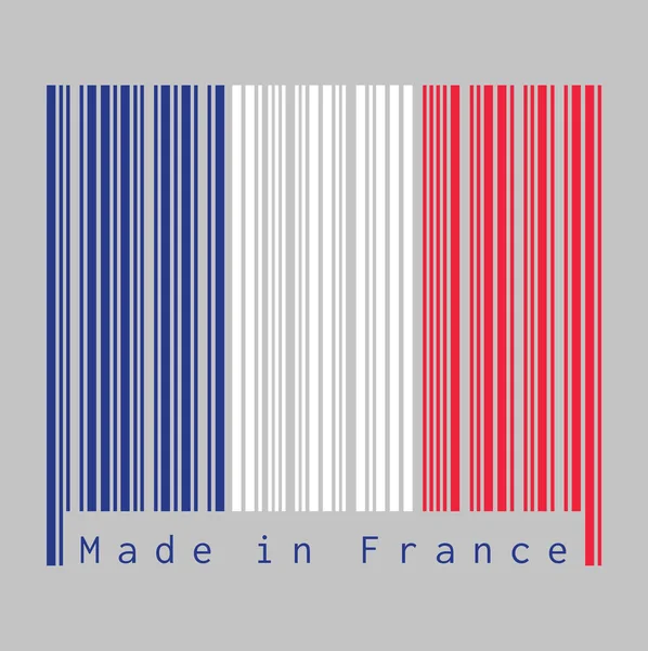 条形码设置了法国国旗的颜色 蓝色的白色和红色的灰色背景文字 法国制造 销售或商业概念 — 图库矢量图片