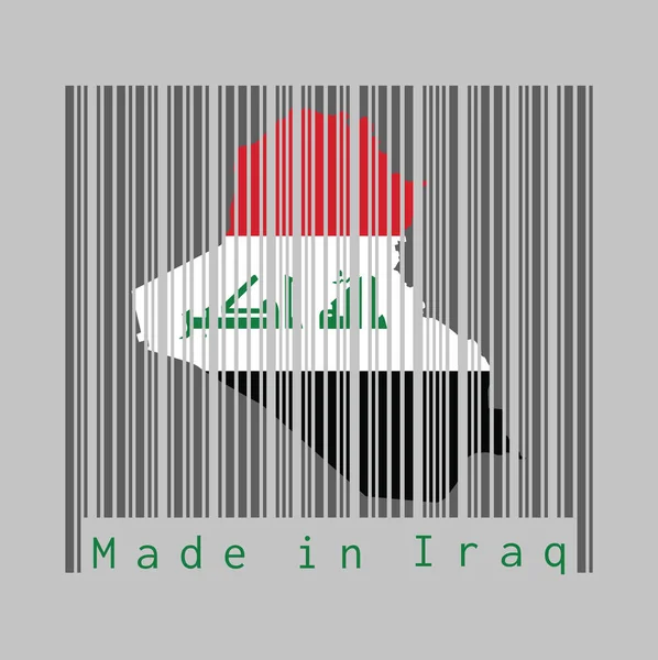 Čárový Kód Nastavuje Tvar Irácké Mapy Barvu Irácké Vlajky Tmavě — Stockový vektor