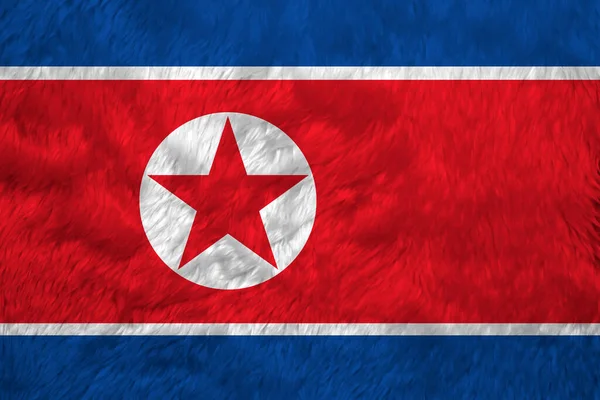 北朝鮮のタオル生地柄旗 北朝鮮の国旗背景の折り目 白い円の中の水平赤白と青赤の星 — ストック写真