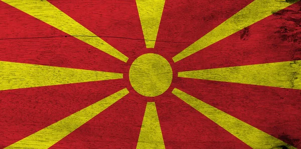 Flagge Von Mazedonien Auf Holzteller Hintergrund Grunge Mazedonische Flaggenstruktur Mit — Stockfoto