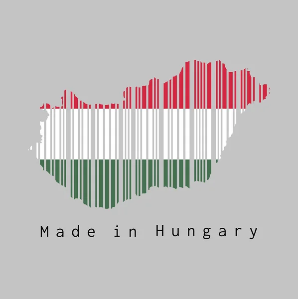 条形码将匈牙利地图的轮廓和匈牙利国旗的颜色设置在灰色背景上 匈牙利制造 销售或商业概念 — 图库矢量图片