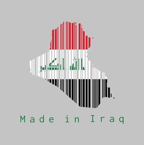 Čárový Kód Nastavuje Tvar Irácké Mapy Barvu Irácké Vlajky Šedém — Stockový vektor
