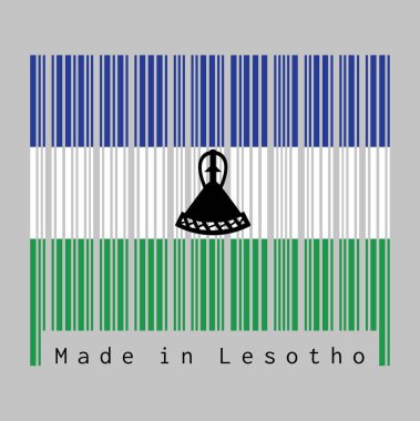 Barkod Lesotho bayrağının rengini siyah mokorotlo (Basotho şapkası) ile mavi, beyaz ve yeşil olarak belirledi. Lesotho yapımı. satış ya da iş konsepti.