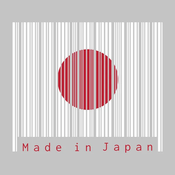 Barkod, Japonya bayrağının, beyaz rengin ve kırmızı güneşin rengini siyah arkaplanda yazılı olarak belirledi: Japonya 'da üretildi. satış ya da iş konsepti.