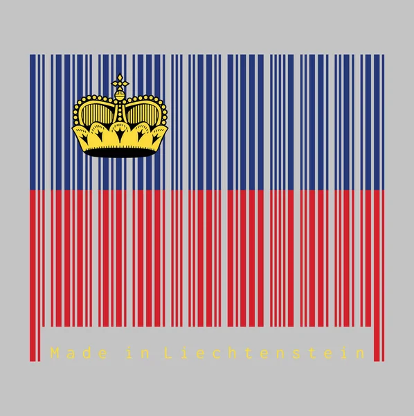 Čárový Kód Nastavil Barvu Lichtenštejnské Vlajky Modré Červené Nabité Zlatou — Stockový vektor
