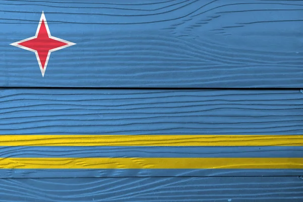 Ahşap Duvarda Aruba Bayrağı Grunge Aruba Bayrak Deseni Açık Mavi — Stok fotoğraf