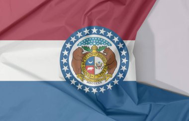Missouri kumaş krep ve beyaz alan ile kat kat, Amerika devletleri, kırmızı beyaz ve mavi renk. Missouri Seal, etrafı mavi bantlarla ve yıldızlarla çevrili..