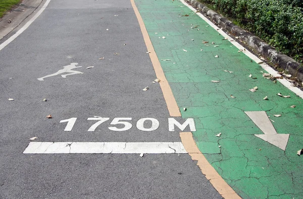 Groene Fiets Rijstrook Witte Pijl Schilderen Parallel Met Jogging Rijstrook — Stockfoto