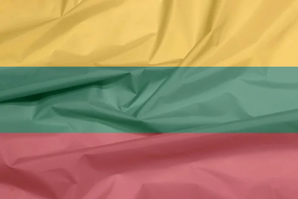 Bandeira Tecido Lituânia Vinco Lituano Bandeira Fundo Horizontal Amarelo Verde — Fotografia de Stock