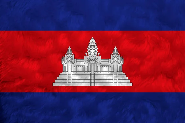 柬埔寨牙线花纹旗 柬埔寨国旗底色折皱 吴哥窟黑线蓝红白色 — 图库照片