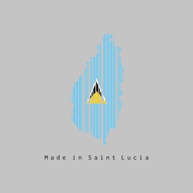 Barkod, Saint Lucia haritasının ana hatlarını ve Saint Lucia bayrağının rengini gri arka planda belirledi: Saint Lucia 'da yapıldı. satış ya da iş konsepti.