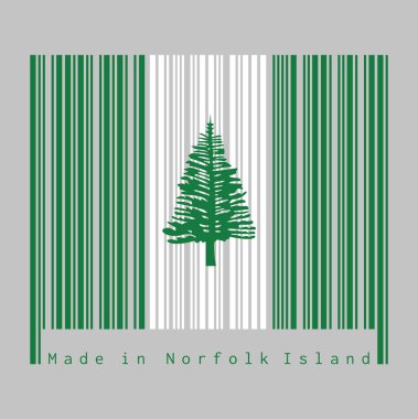 Barkod Norfolk bayrağının rengini, Norfolk Adası Çamı 'nı iki yeşil şerit arasında merkezi beyaz bir şerit olarak belirledi. Norfolk Adası 'nda yapılmış. satış ya da iş konsepti.