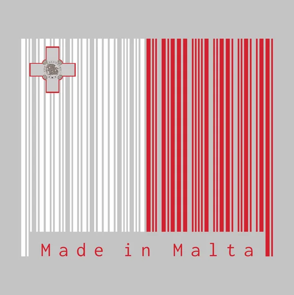 条形码设置了马耳他国旗的颜色 一个白色和红色的垂直与乔治十字的代表边沿 马耳他制造 销售或商业概念 — 图库矢量图片