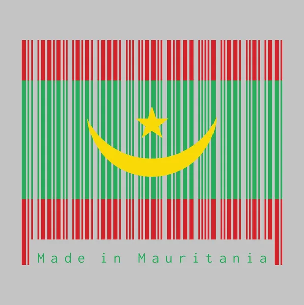 Código Barras Establece Color Bandera Mauritania Dos Rayas Rojas Que — Vector de stock