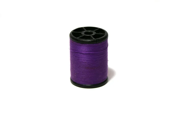 Purple Thread Black Thread Roll White Background Prepare Use Sewing — Stock Photo, Image