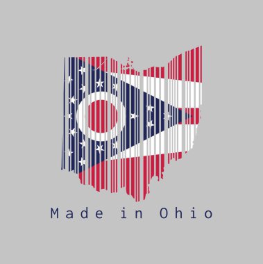 Barkod, Ohio haritasının ana hatlarını ve Ohio bayrağının rengini gri arka planda belirledi. Amerika devletleri, satış ya da iş konsepti.