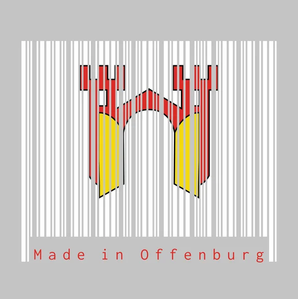 Barkod, Almanya 'nın Baden-Wurttemberg kentinde Offenburg bayrağının rengini belirledi. Offenburg 'da yapılmış bir metinle. satış ya da iş konsepti.