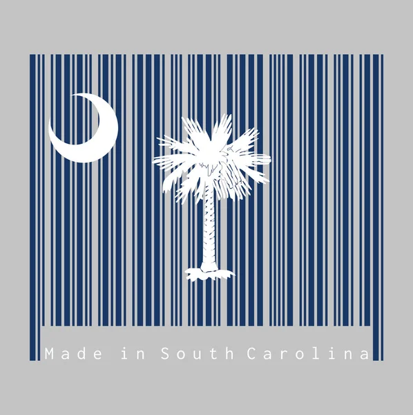 条形码设置了南卡罗来纳州国旗的颜色 蓝色田野上的白色棕榈树和白色新月形 产于南卡罗来纳州 销售或商业概念 — 图库矢量图片