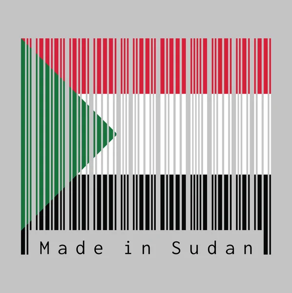 Barcode Zet Kleur Van Soedanese Vlag Rood Wit Zwart Met — Stockvector