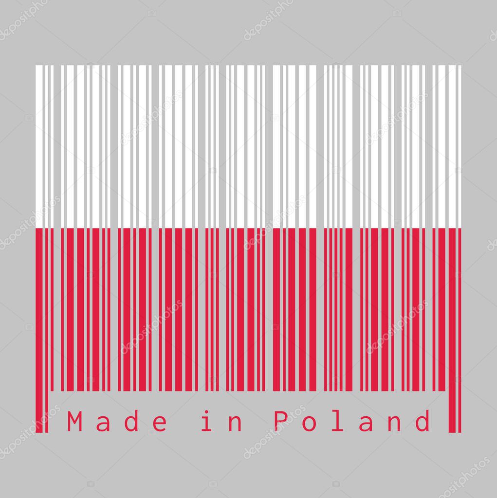 Barcode set the color of Poland flag, A horizontal two color of white and red. text: Made in Poland, concept of sale or business.