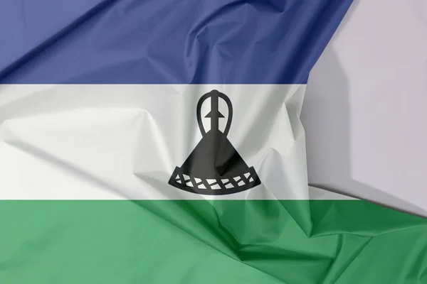 Lesotho Szövet Zászló Palacsinta Gyűrődés Fehér Hely Kék Fehér Zöld — Stock Fotó