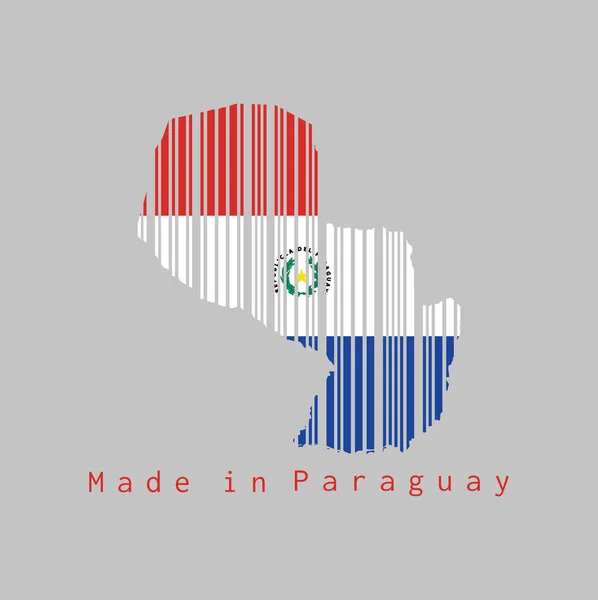 Barkod Paraguay Haritasının Ana Hatlarını Paraguay Bayrağının Rengini Gri Arka — Stok Vektör