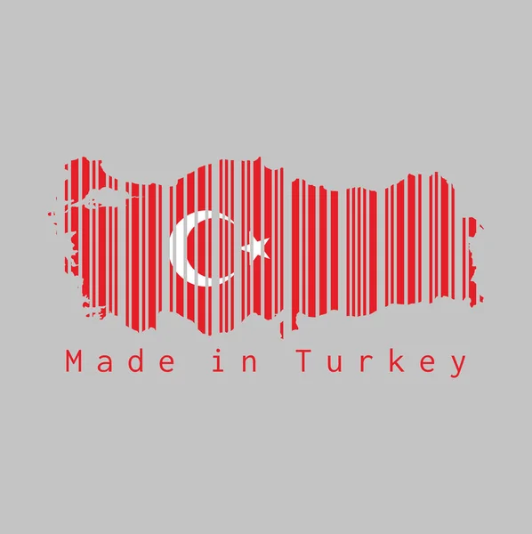 코드는 터키의 윤곽과 바탕에 국기의 색상을 설정하였다 Text Made Turkey — 스톡 벡터